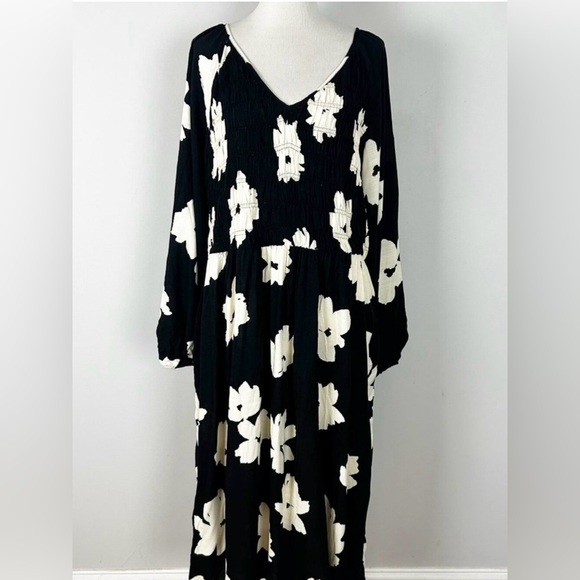 Ava & Viv Dresses & Skirts - NEW Women's Black & Ivory Floral Long Sleeve Midi Dress Cottagecore Size 2X